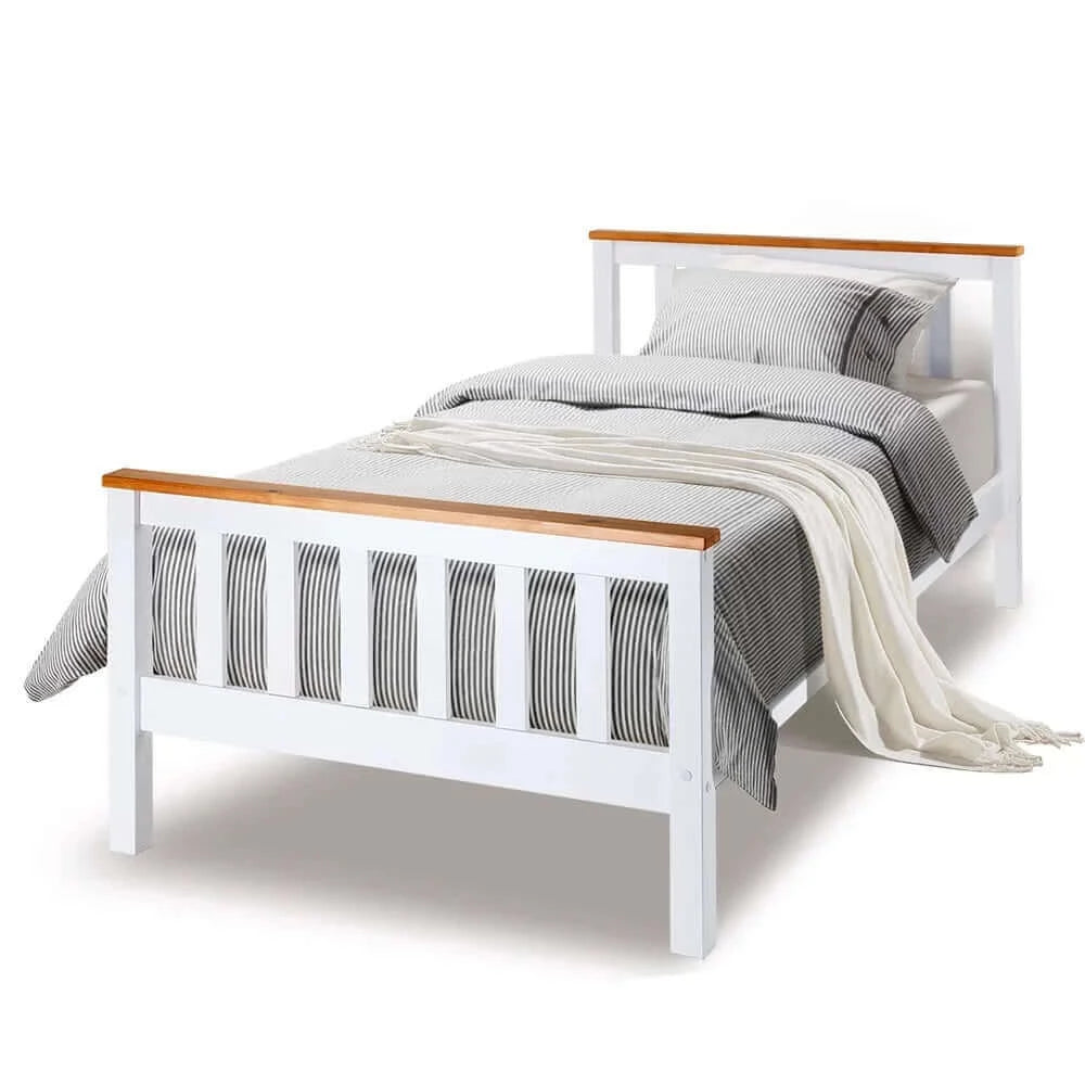 Buy kingston slumber single wooden bed frame base white timber kids adults modern bedroom furniture - upinteriors-Upinteriors