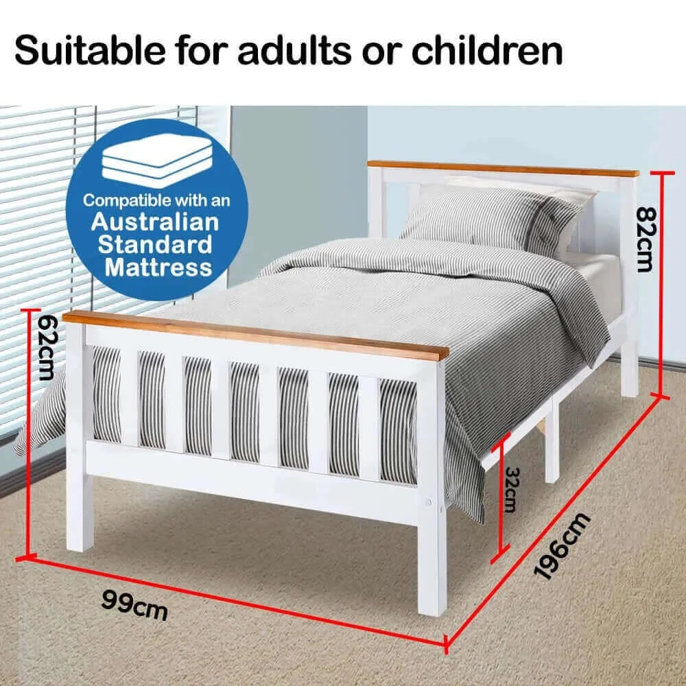 Buy kingston slumber single wooden bed frame base white timber kids adults modern bedroom furniture - upinteriors-Upinteriors