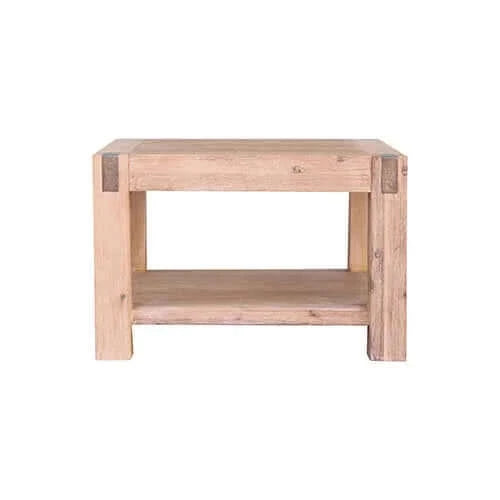 Lamp Table Open Storage Solid Wooden Frame in Classic Oak Colour-Upinteriors