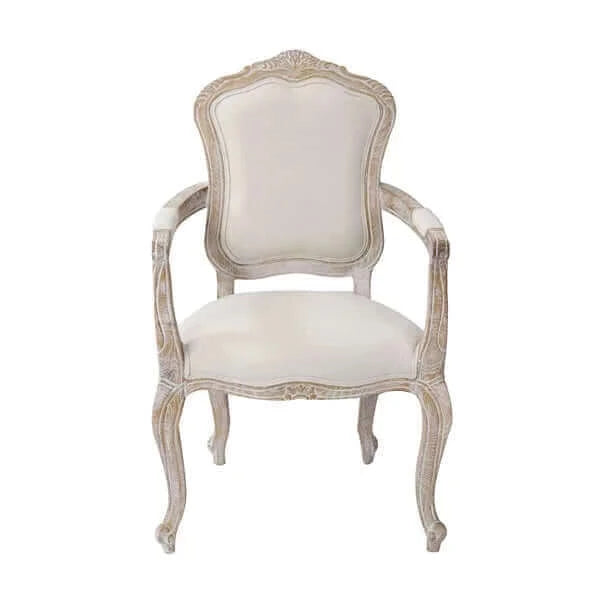 Buy large size oak wood white washed finish arm chair dining set - upinteriors-Upinteriors