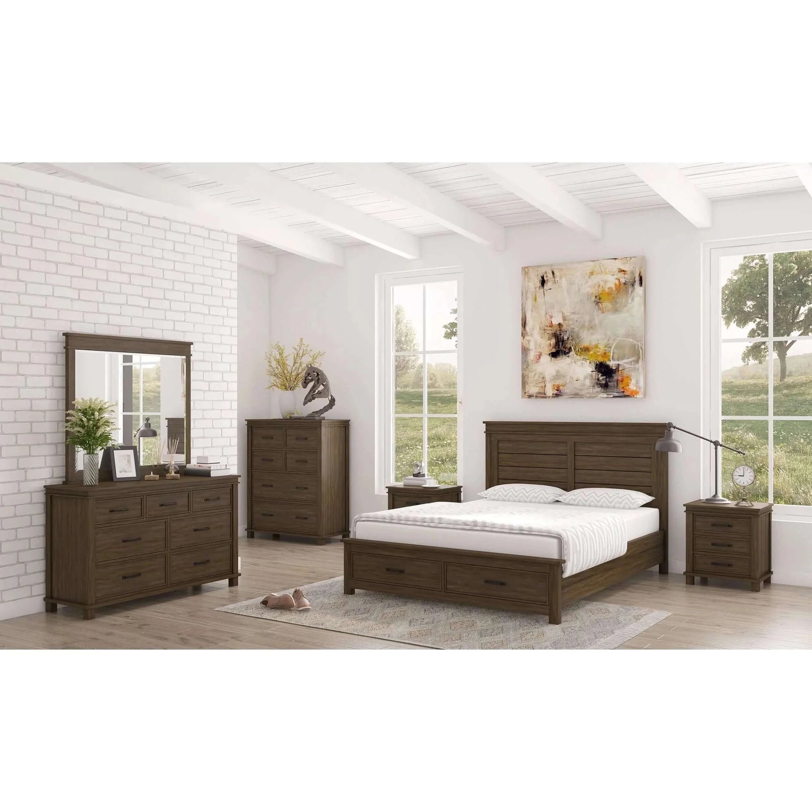 Buy lily 5pc queen bed suite bedside dresser bedroom furniture package - rustic grey - upinteriors-Upinteriors