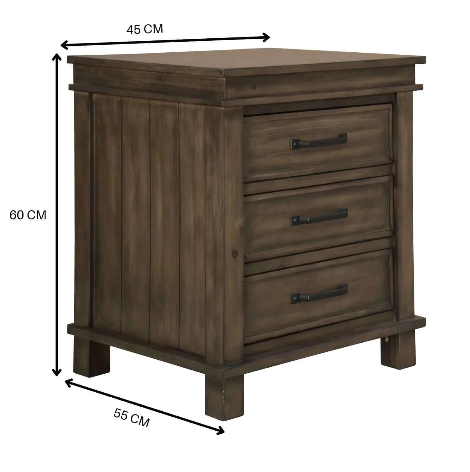 Buy lily bedside tables 3 drawers storage cabinet shelf side end table - rustic grey - upinteriors-Upinteriors