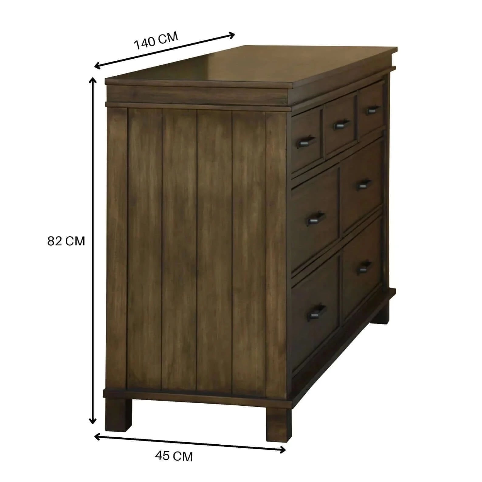 Buy lily dresser 7 chest of drawers solid wood tallboy storage cabinet - rustic grey - upinteriors-Upinteriors