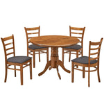 Buy linaria 5pc dining set 106cm round pedestral table 4 fabric seat chair - walnut - upinteriors-Upinteriors