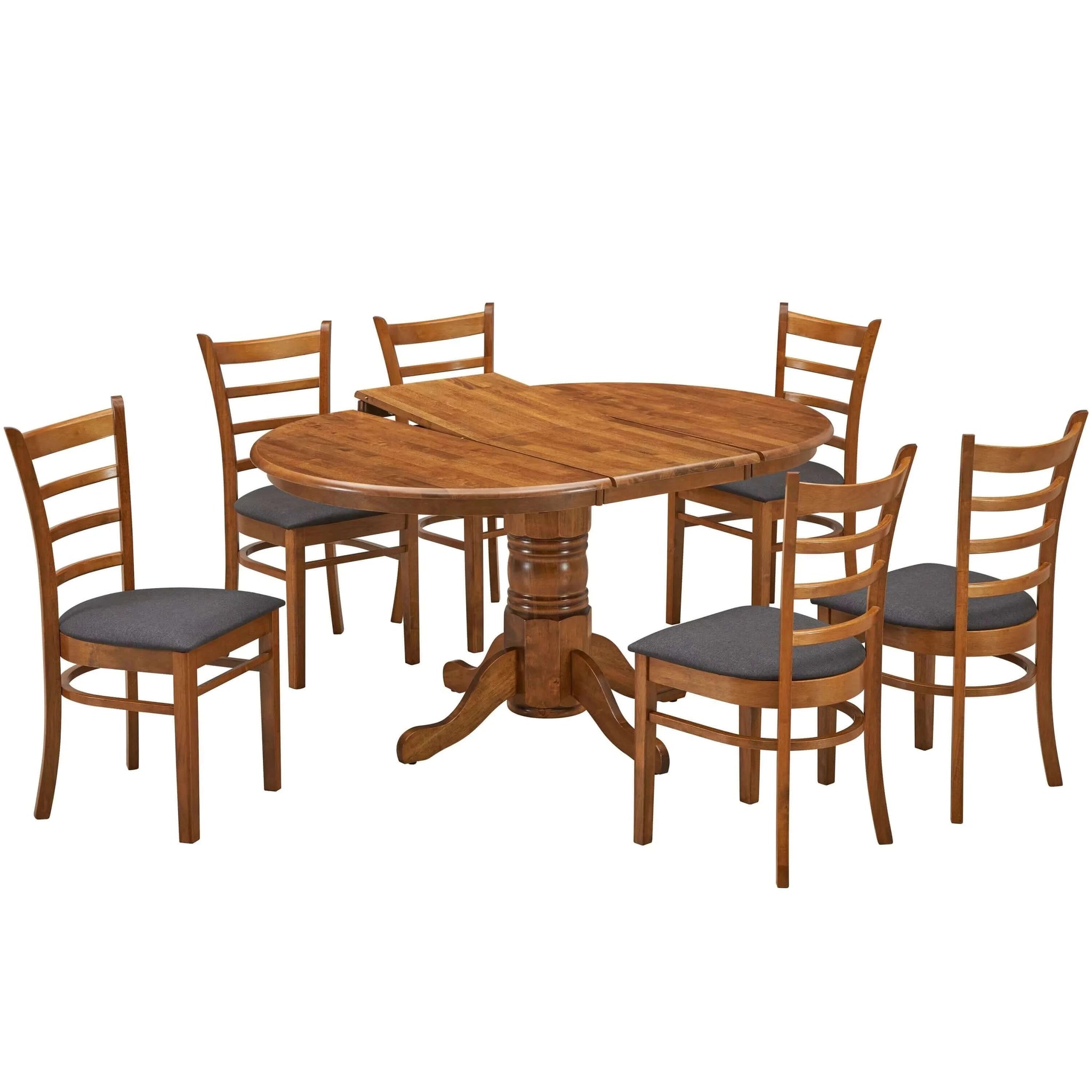 Buy linaria 7pc dining set 150cm extendable pedestral table 4 timber chair - walnut - upinteriors-Upinteriors