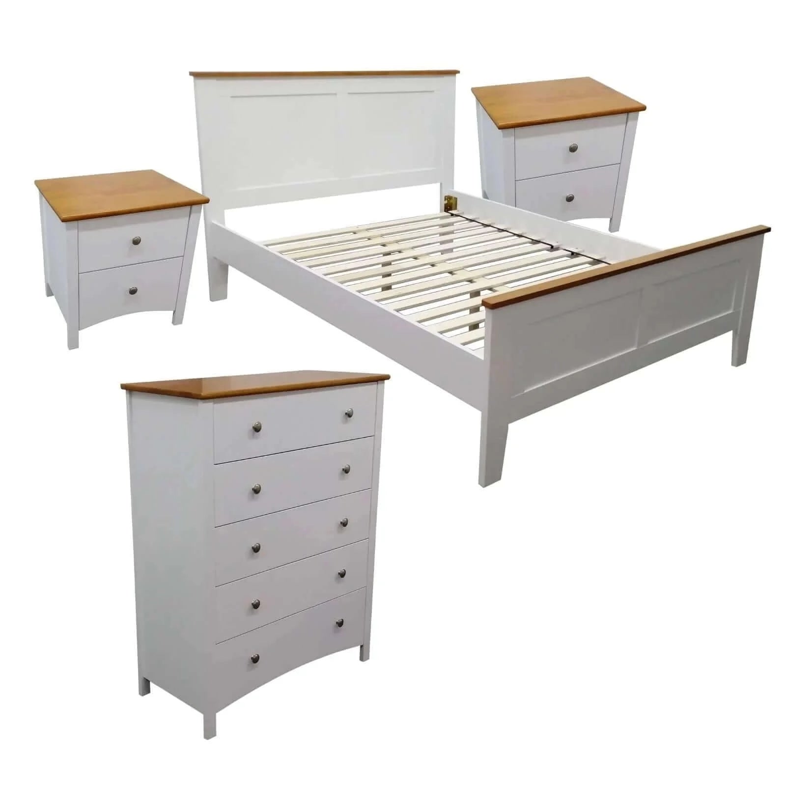 Buy lobelia 4pc queen bed suite bedside tallboy bedroom furniture package - white - upinteriors-Upinteriors