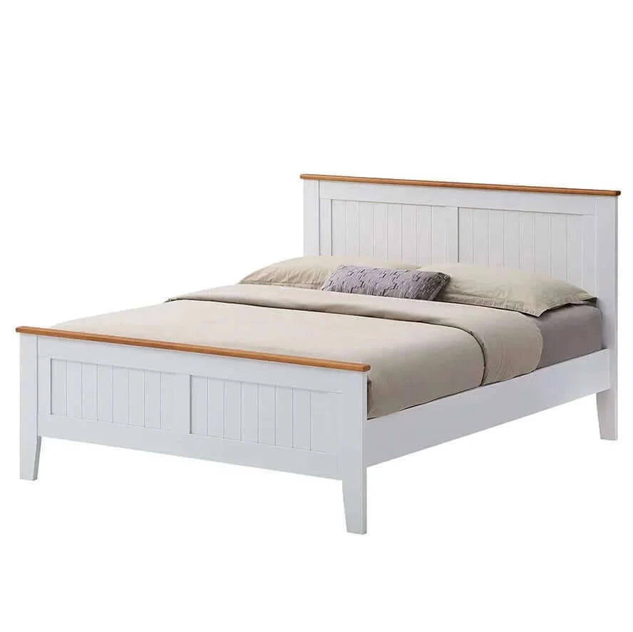 Buy lobelia bed frame queen size mattress base solid rubber timber wood - white - upinteriors-Upinteriors