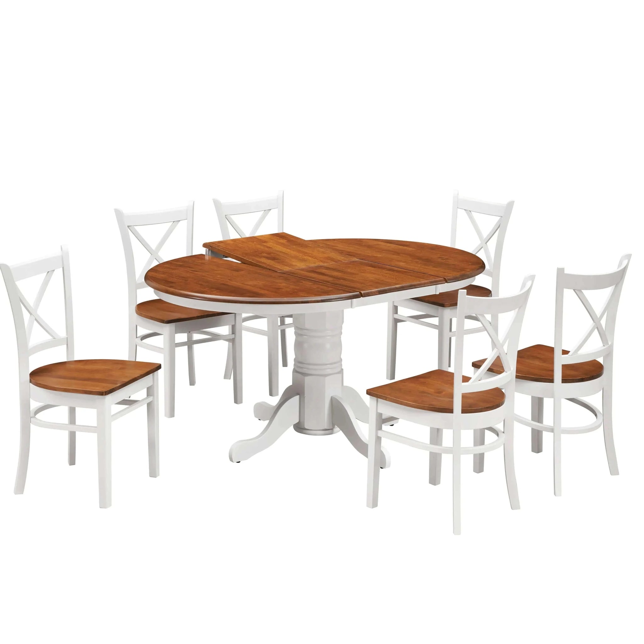 Buy lupin 7pc dining set 150cm extendable pedestral table 4 timber chair - white oak - upinteriors-Upinteriors