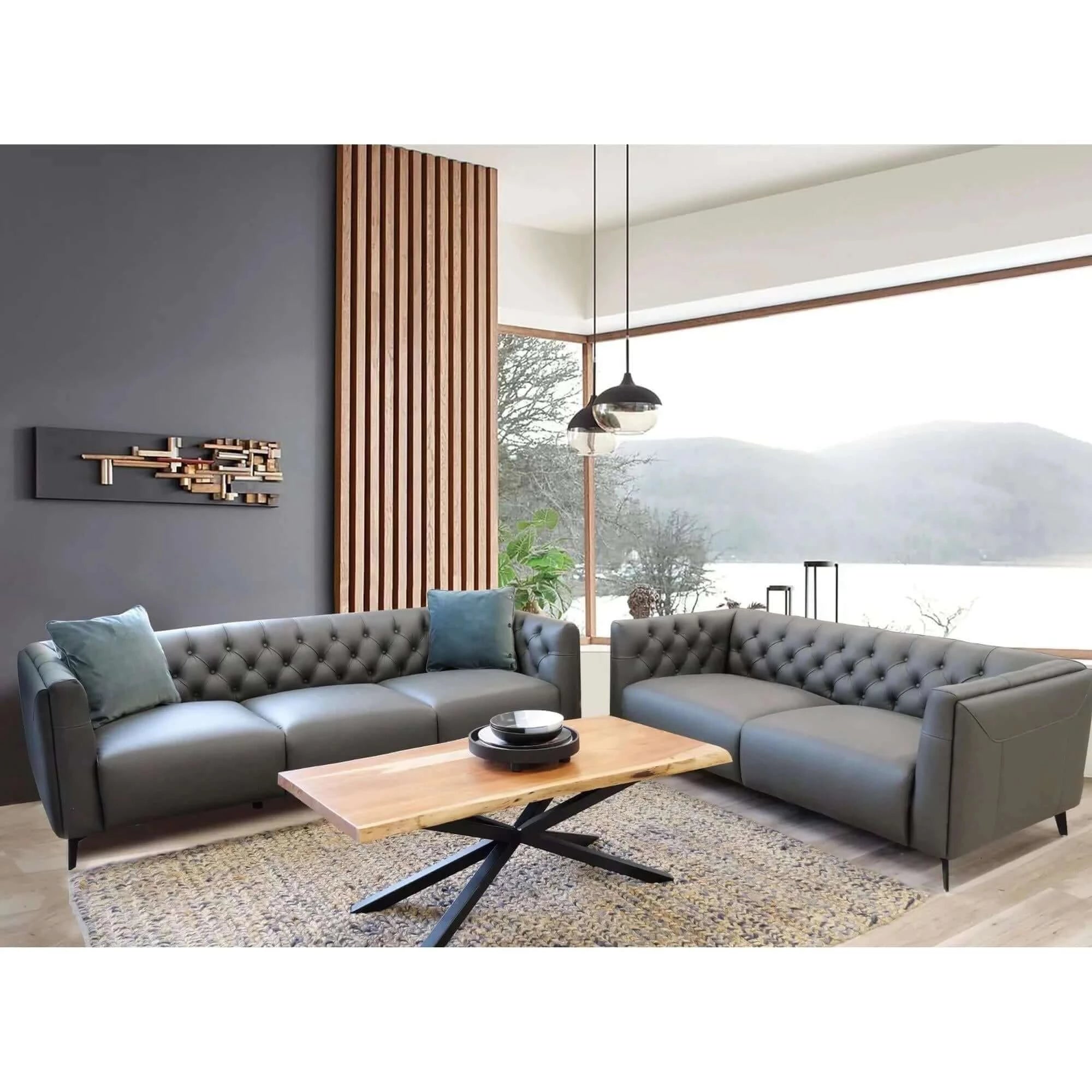 Buy luxe genuine forli leather sofa 2.5 seater upholstered lounge couch - dark grey - upinteriors-Upinteriors
