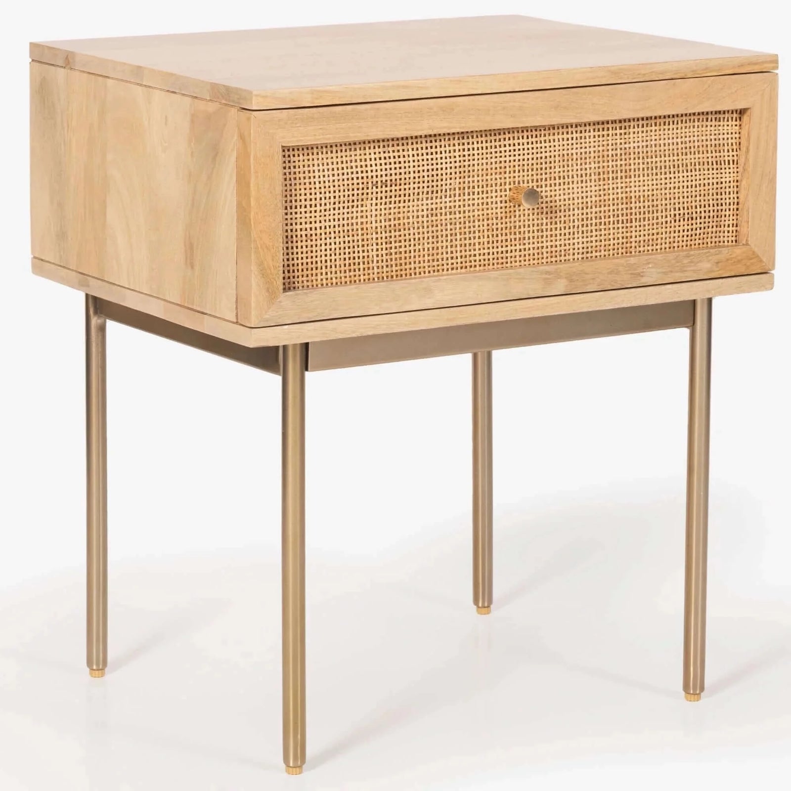Martina Bedside Table 1 Drawer Storage Cabinet Solid Mango Wood Rattan-Upinteriors