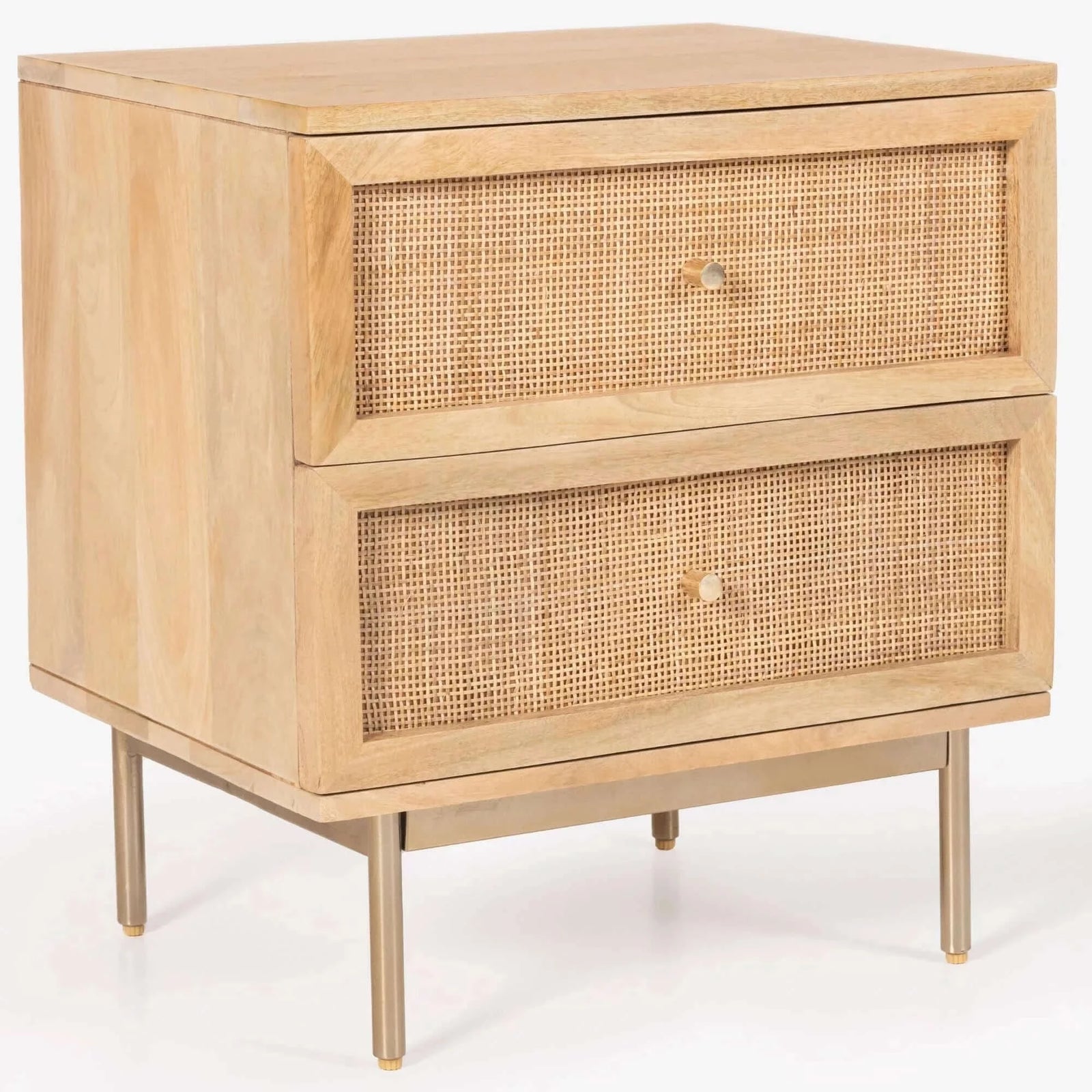 Martina Bedside Table 2 Drawer Storage Cabinet Solid Mango Wood Rattan-Upinteriors
