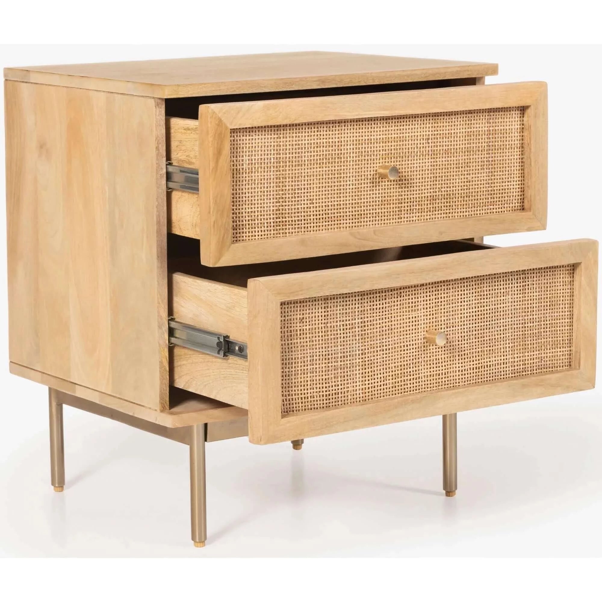 Buy martina bedside table 2 drawer storage cabinet solid mango wood rattan - upinteriors-Upinteriors