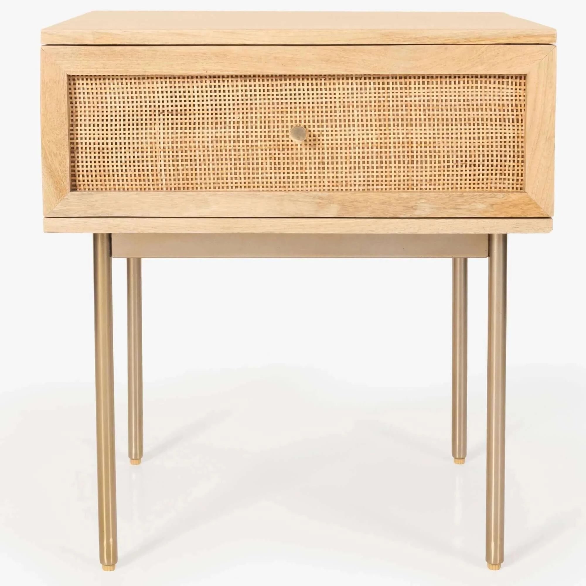 Buy martina set of 2 bedside table 1 drawer storage cabinet solid mango wood rattan - upinteriors-Upinteriors
