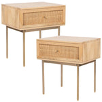 Buy martina set of 2 bedside table 1 drawer storage cabinet solid mango wood rattan - upinteriors-Upinteriors
