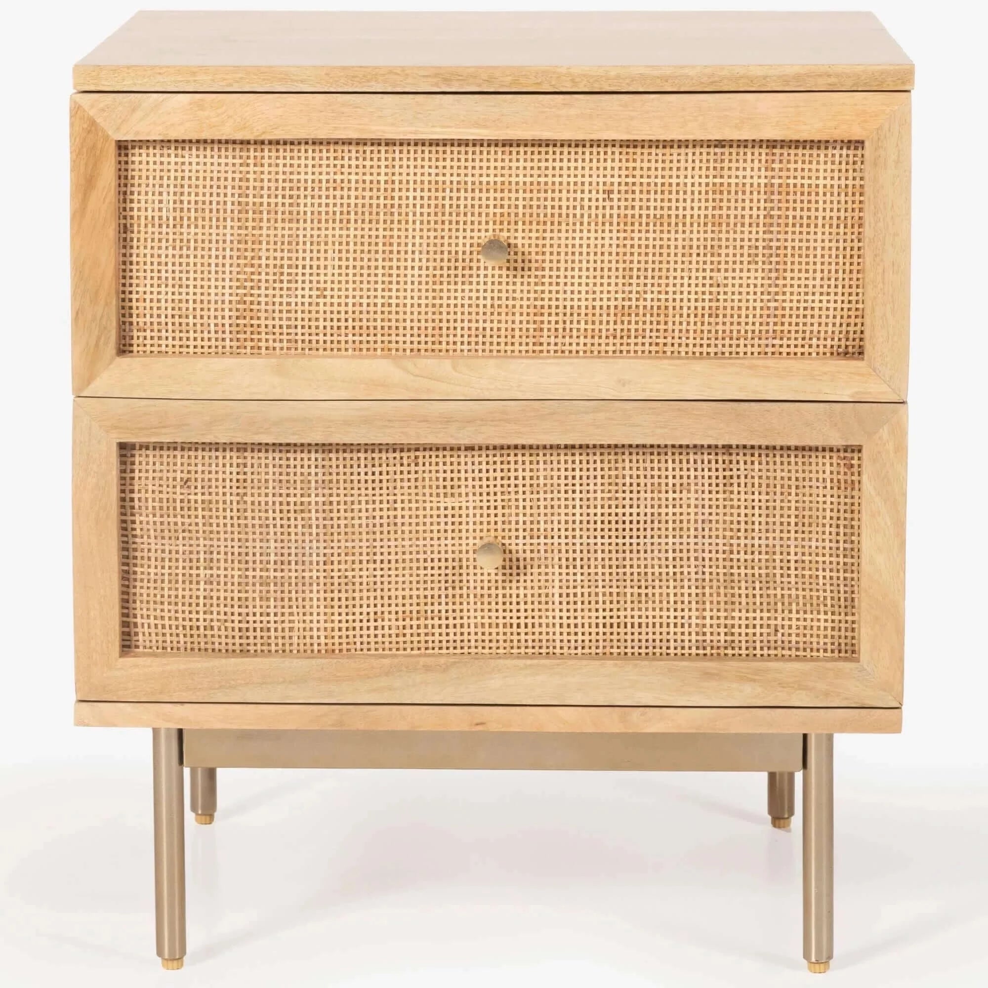 Buy martina set of 2 bedside table 2 drawer storage cabinet solid mango wood rattan - upinteriors-Upinteriors