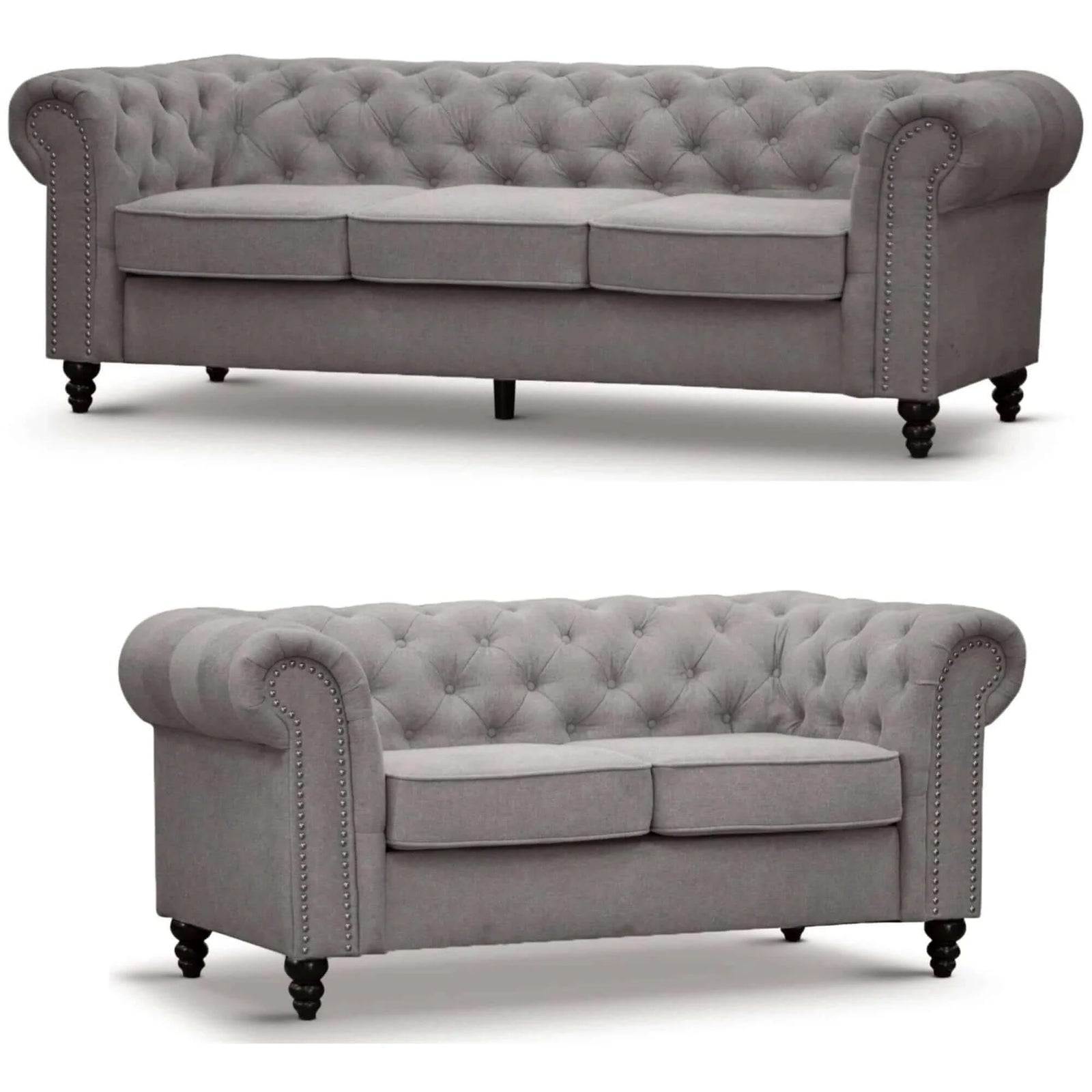 Buy mellowly 3 + 2 seater sofa fabric uplholstered chesterfield lounge couch - grey - upinteriors-Upinteriors