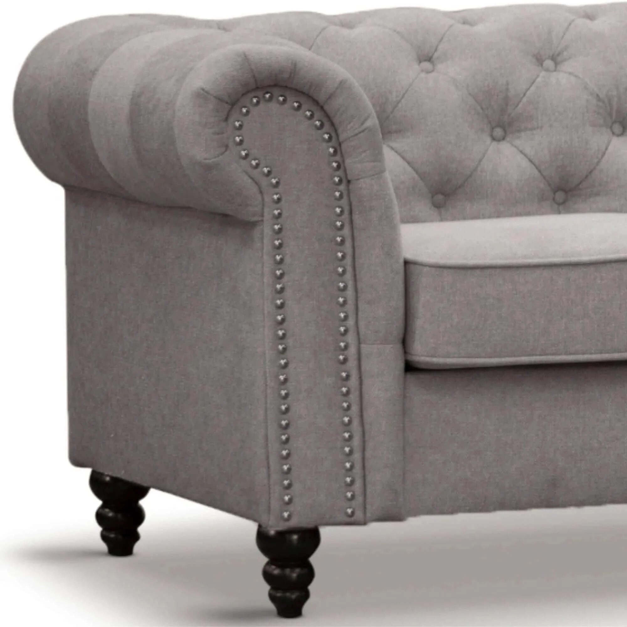 Buy mellowly 3 seater sofa fabric uplholstered chesterfield lounge couch - grey - upinteriors-Upinteriors