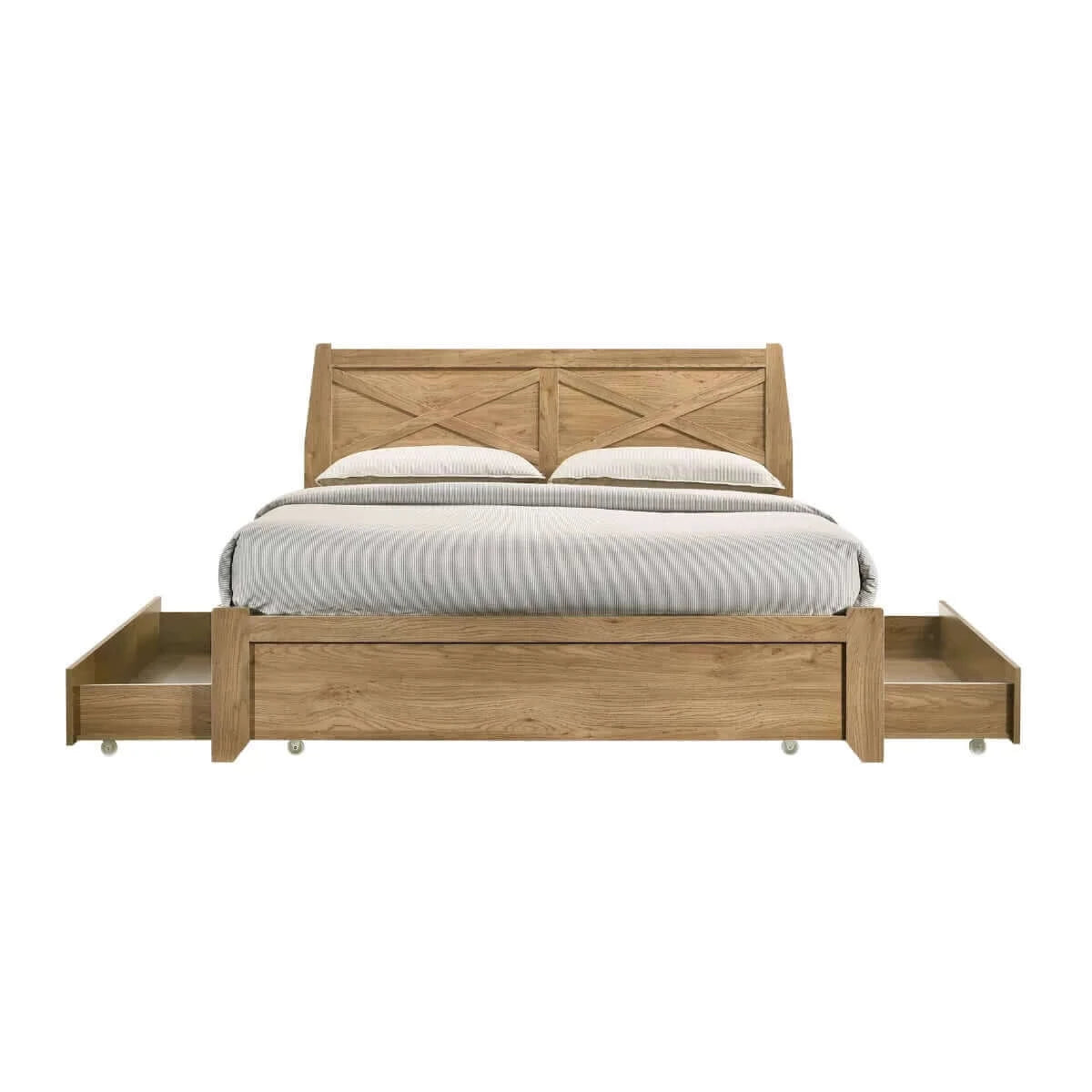 Buy mica natural wooden bed frame with storage drawers queen - upinteriors-Upinteriors