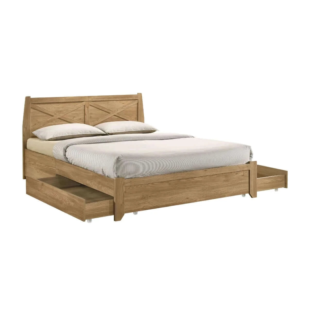 Buy mica natural wooden bed frame with storage drawers queen - upinteriors-Upinteriors