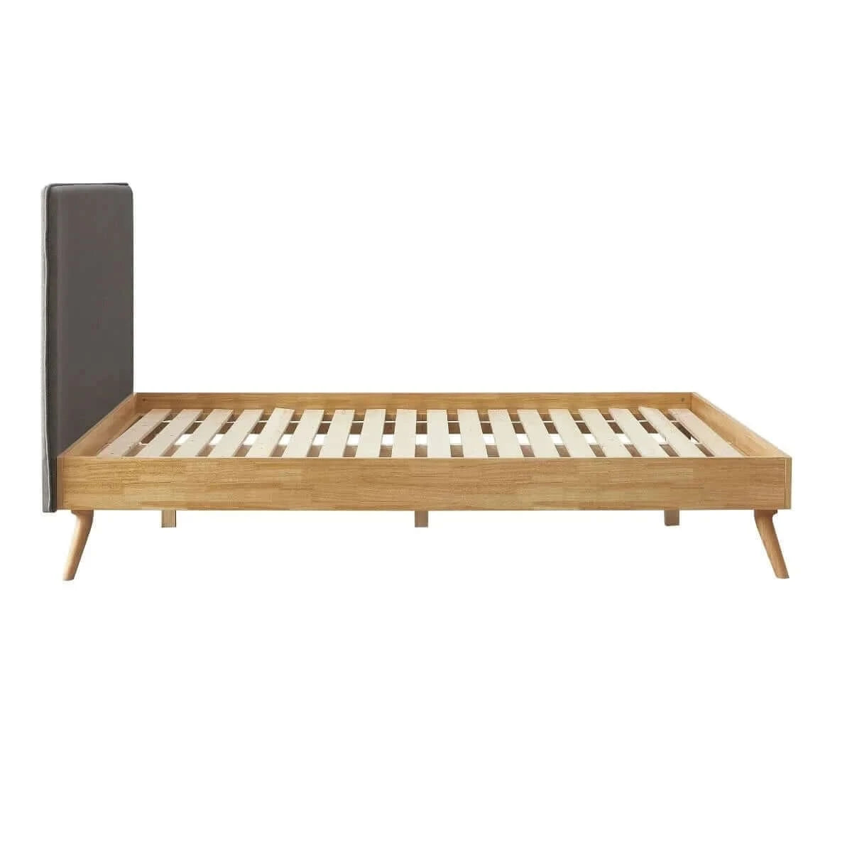 Buy natural oak ensemble bed frame wooden slat fabric headboard double - upinteriors-Upinteriors