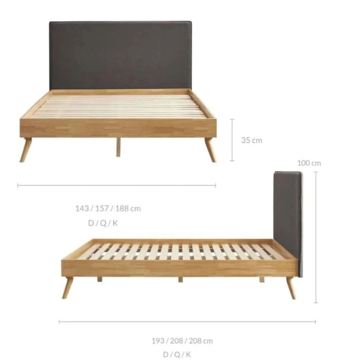 Buy natural oak ensemble bed frame wooden slat fabric headboard double - upinteriors-Upinteriors