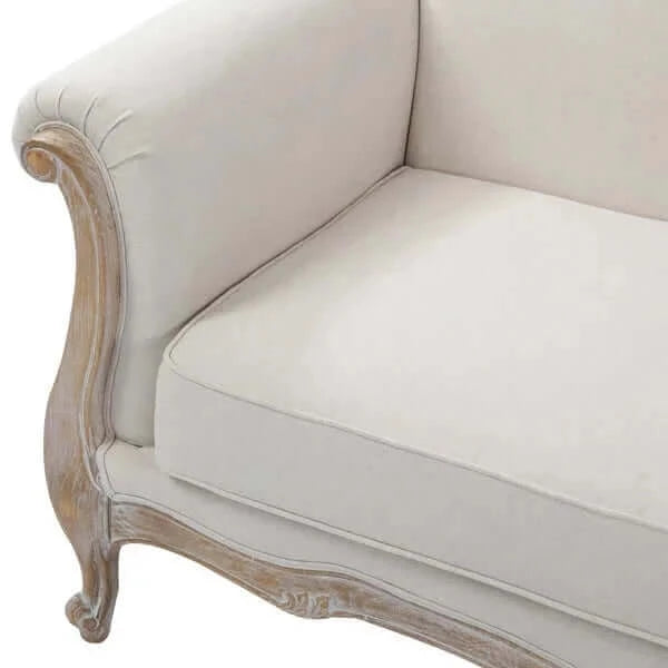 Buy oak wood white washed finish rolled armrest 3 seater sofa linen fabric - upinteriors-Upinteriors