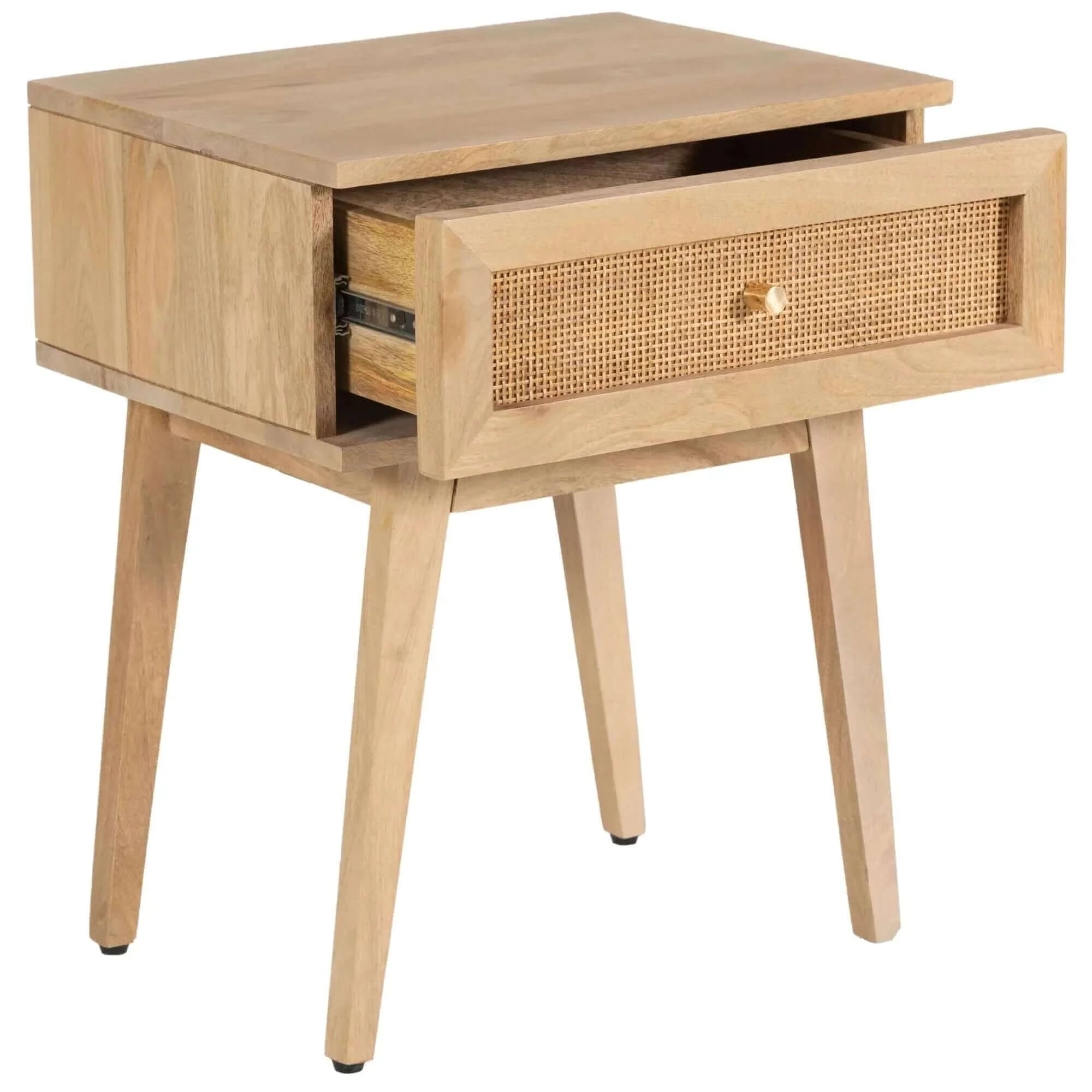 Buy olearia bedside table 1 drawer storage cabinet solid mango wood rattan natural - upinteriors-Upinteriors