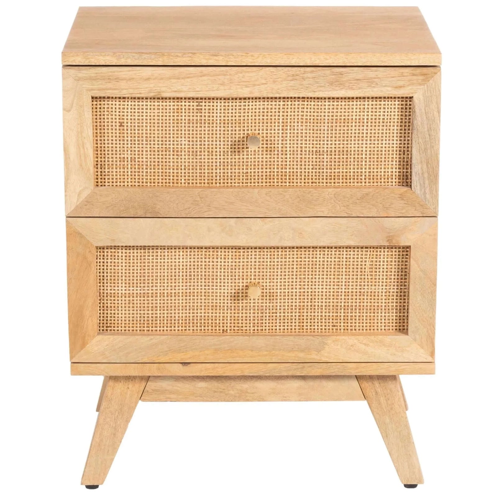Olearia Bedside Table 2 Drawer Storage Cabinet Solid Mango Wood Rattan Natural-Upinteriors
