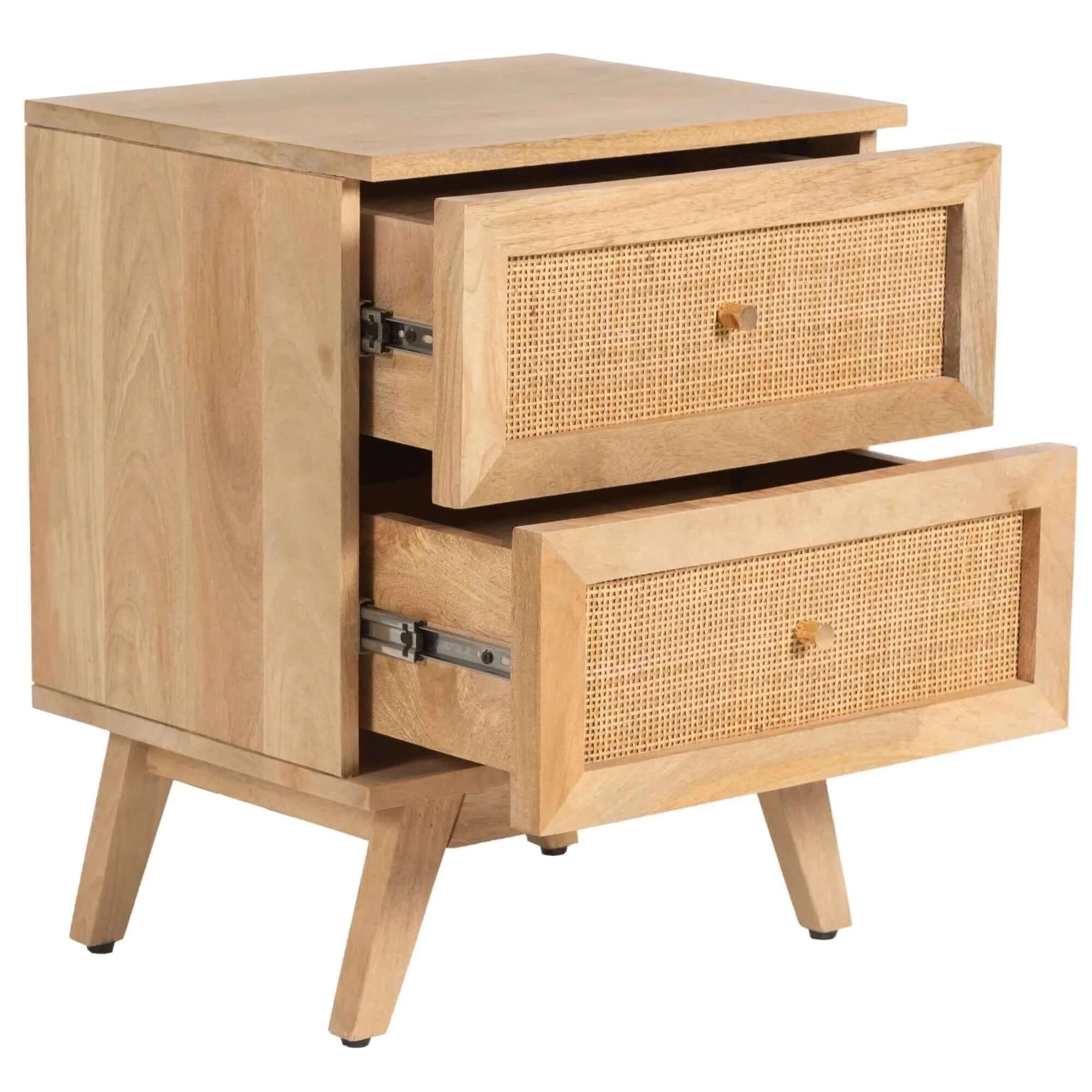 Buy olearia bedside table 2 drawer storage cabinet solid mango wood rattan natural - upinteriors-Upinteriors
