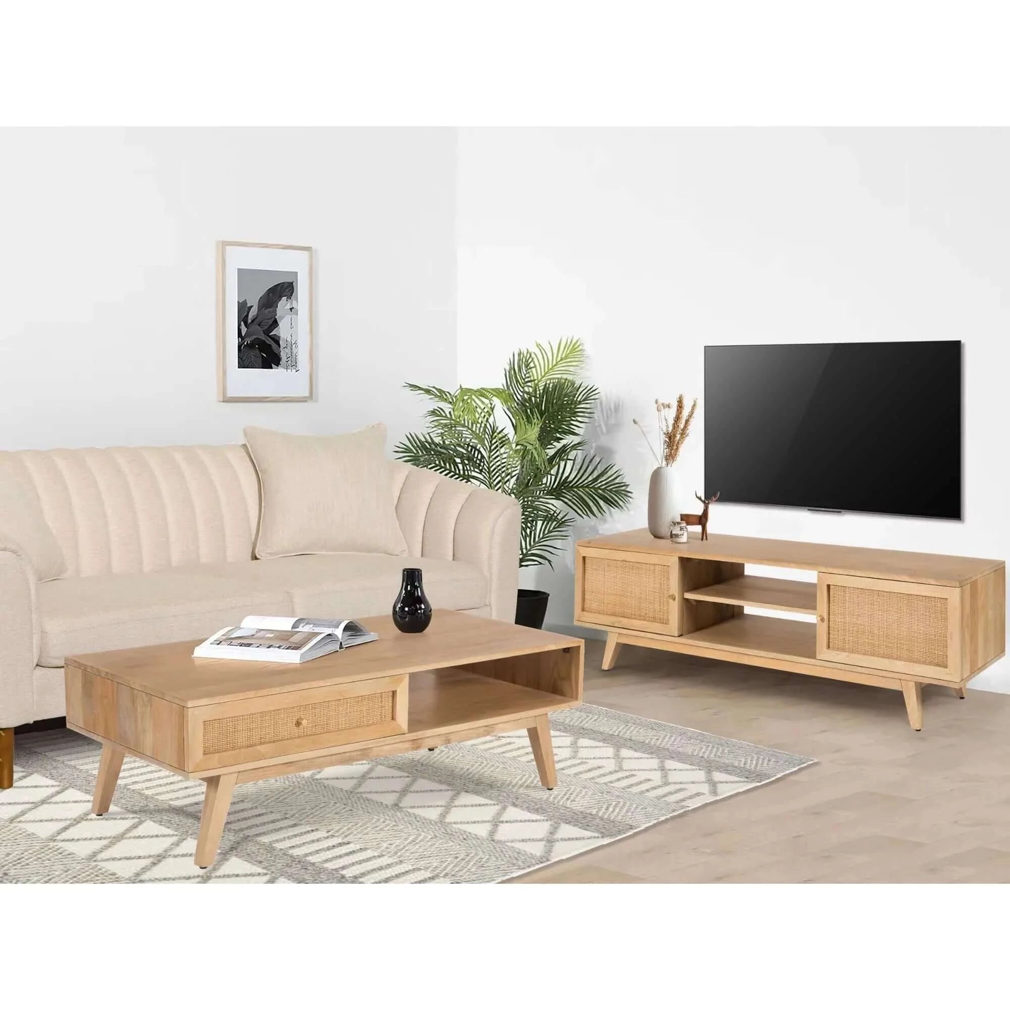 Buy Olearia Coffee Table 120cm Solid Mango Timber Wood Rattan Furniture – Upinteriors-Upinteriors
