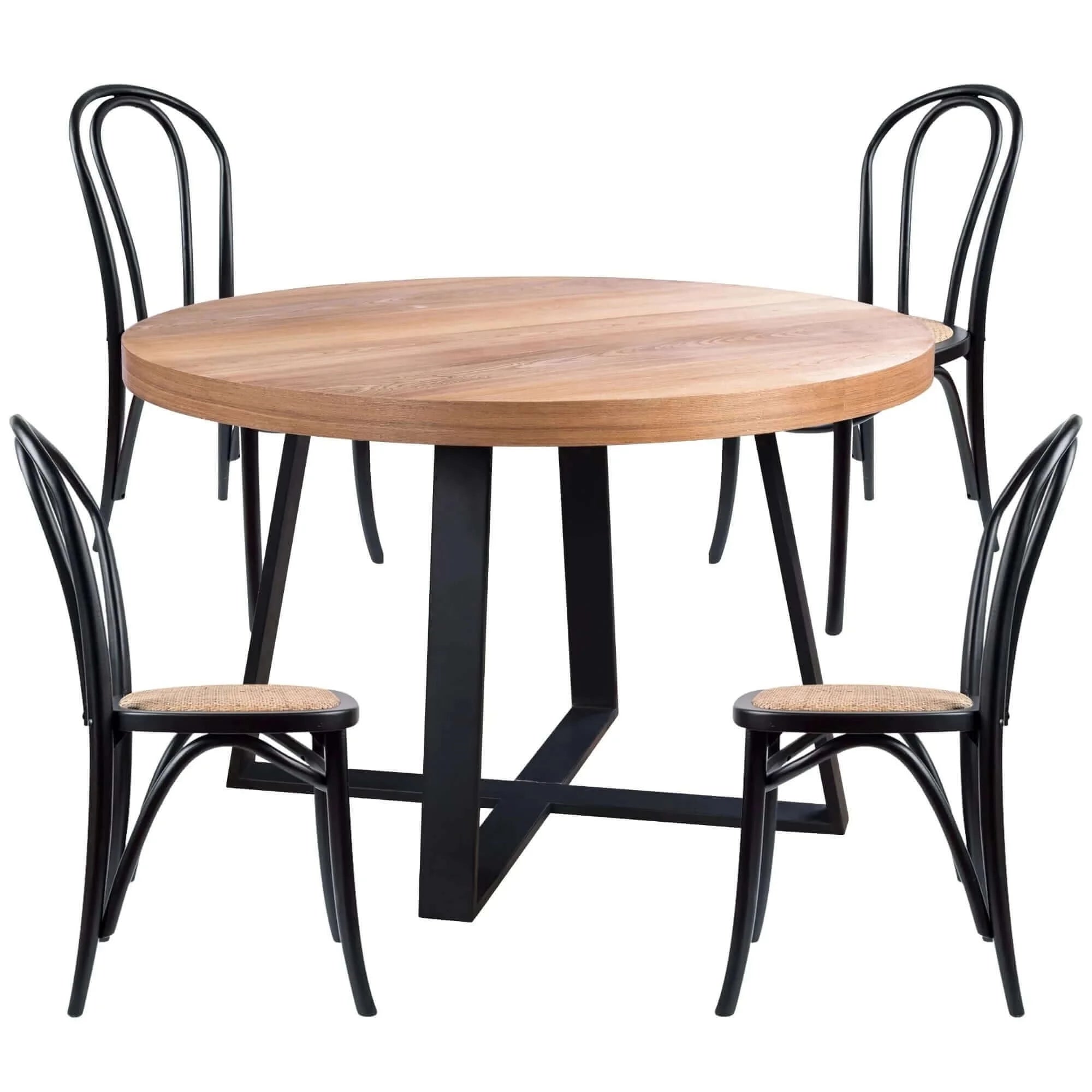 Buy petunia 5pc 120cm round dining table set 4 arched back chair elm timber wood - upinteriors-Upinteriors