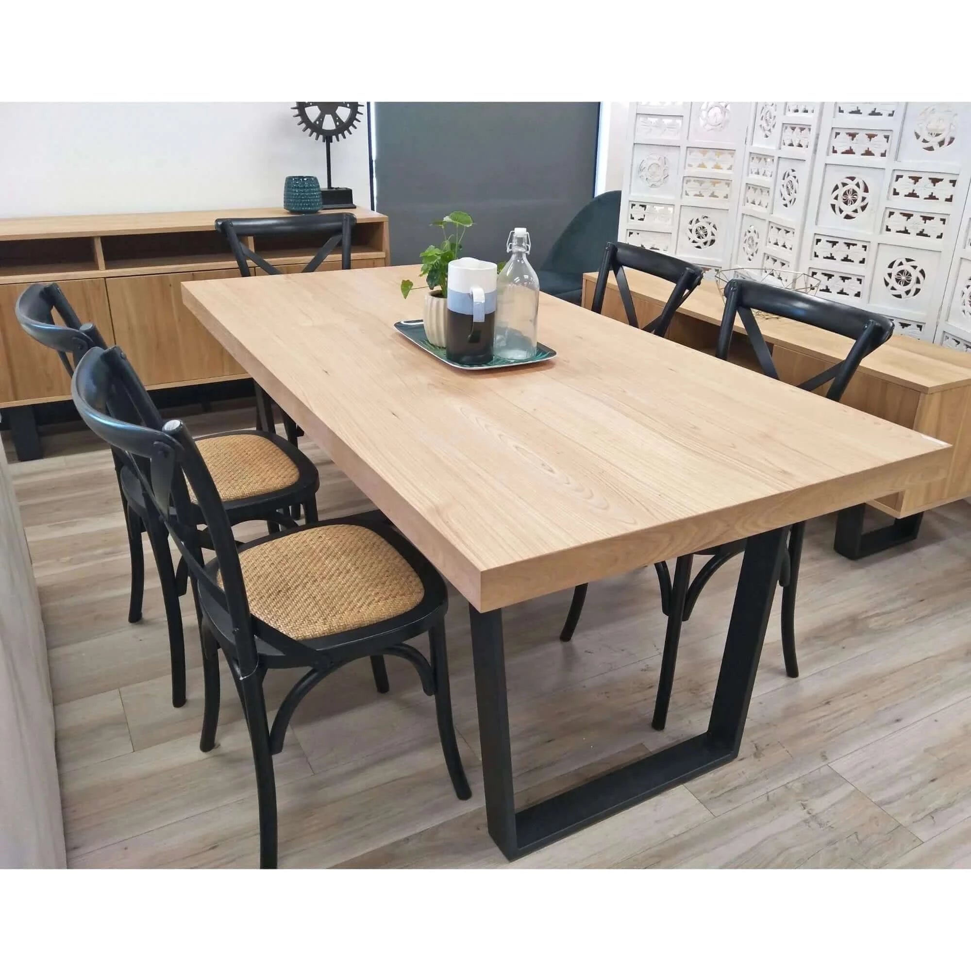 Buy petunia 7pc 180cm dining table set 6 cross back chair elm timber wood metal leg - upinteriors-Upinteriors