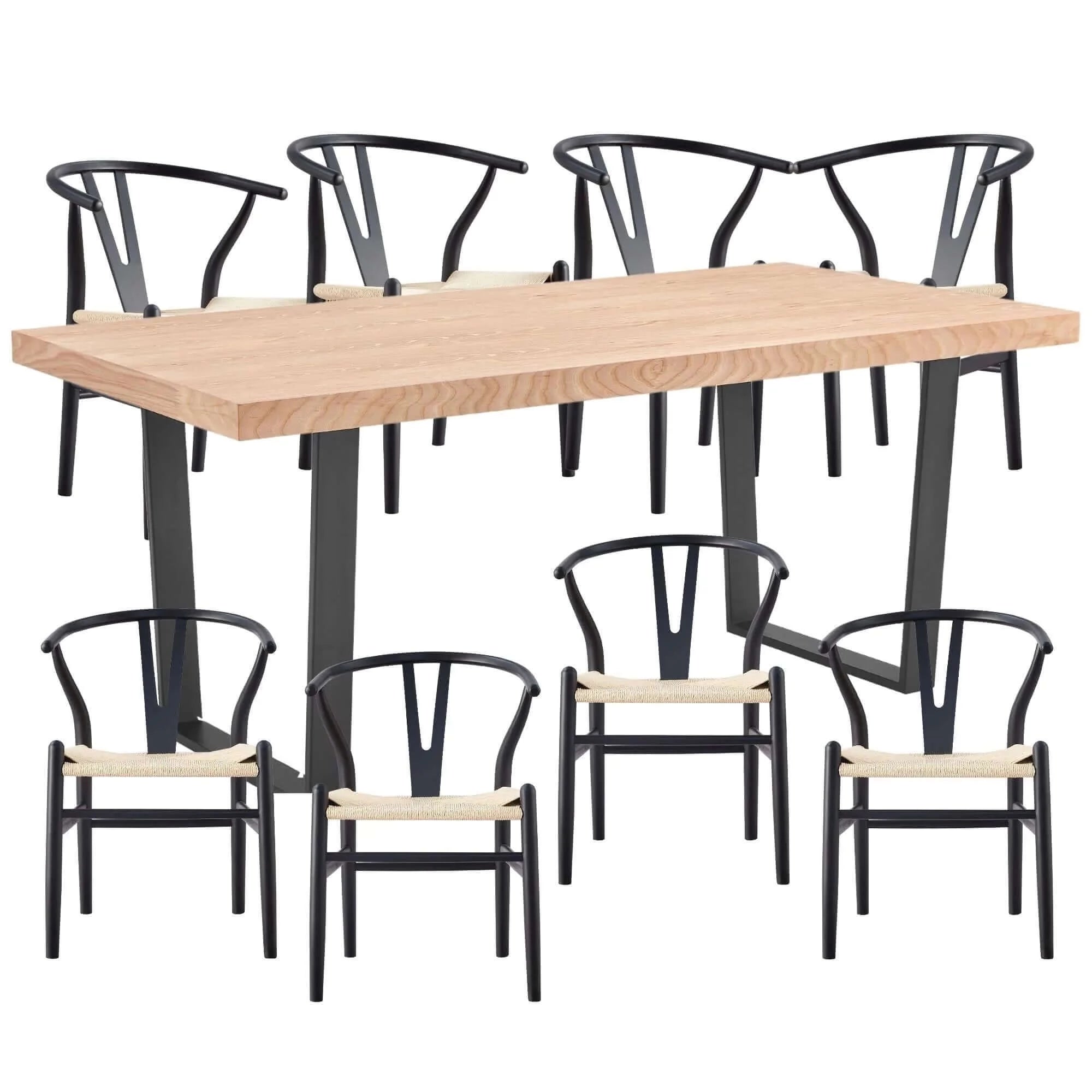 Buy petunia 9pc 210cm dining table set 8 wishbone chair elm timber wood metal leg - upinteriors-Upinteriors