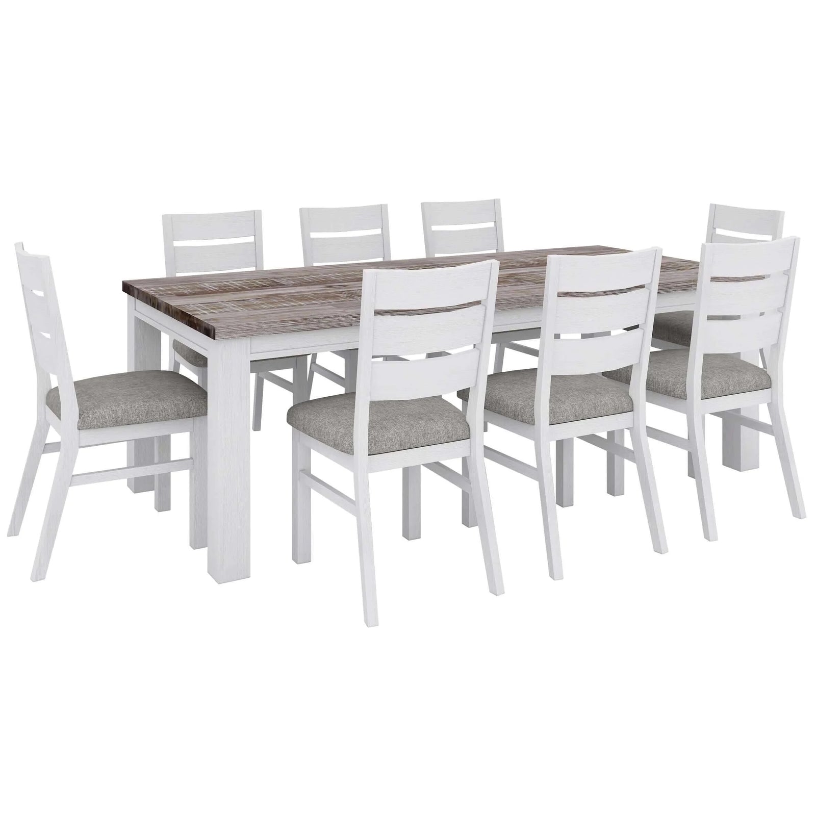 Buy plumeria 9pc dining set 225cm table 8 chair solid acacia wood - white brush - upinteriors-Upinteriors