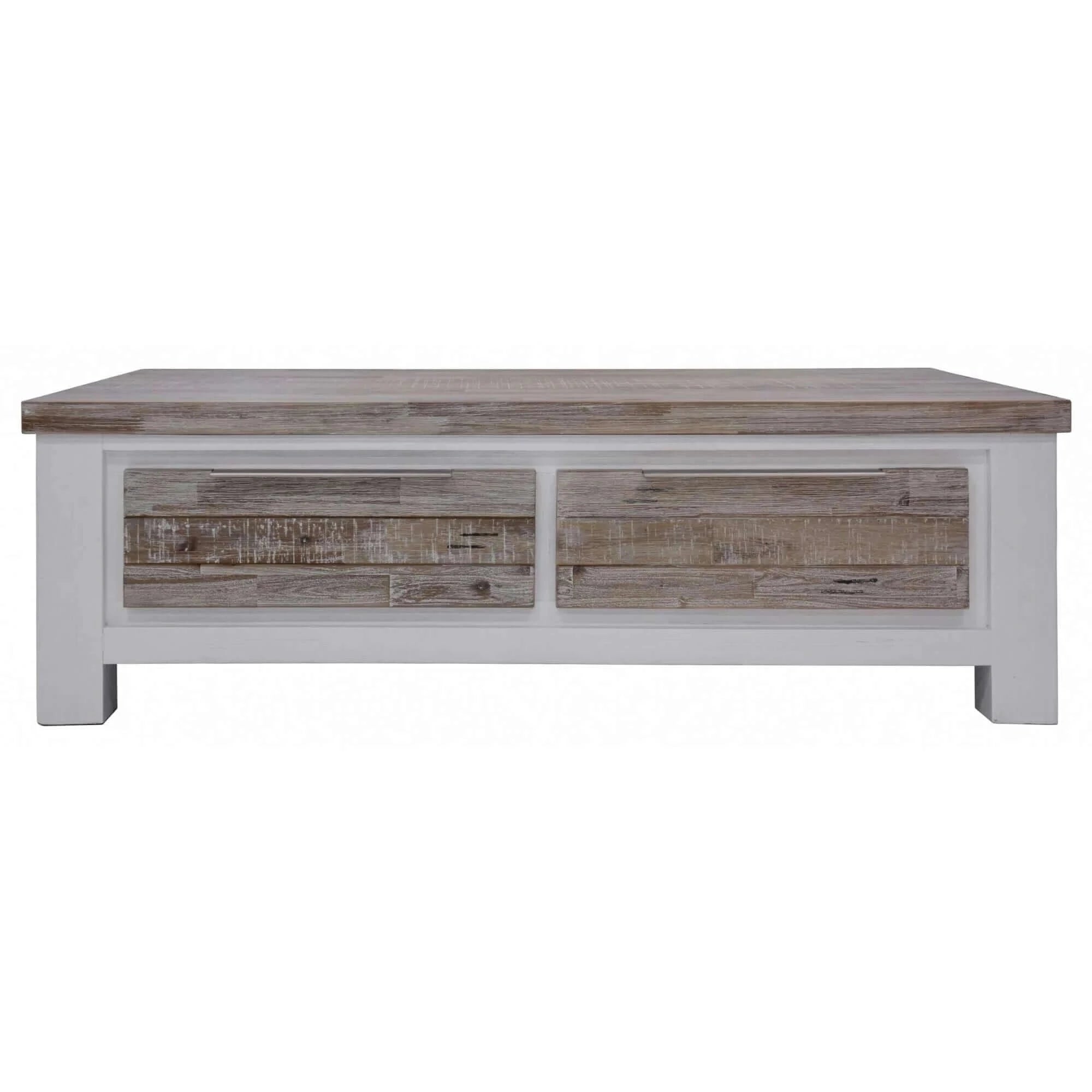 Buy plumeria coffee table 130cm 2 drawer solid acacia timber wood - white brush - upinteriors-Upinteriors