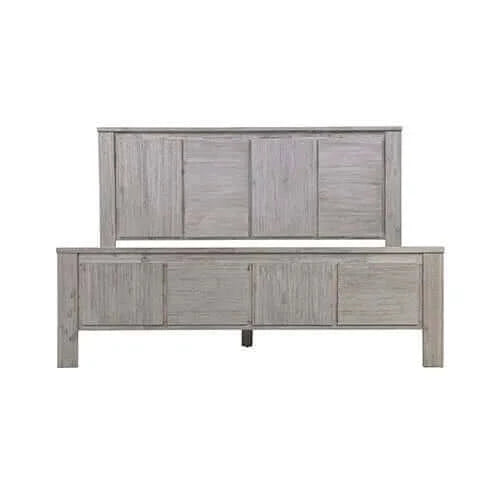 Buy queen size bed frame with solid acacia wood veneered construction in white ash colour - upinteriors-Upinteriors