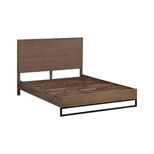 Buy queen size bed frame solid wood acacia veneered bedroom furniture steel legs - upinteriors-Upinteriors