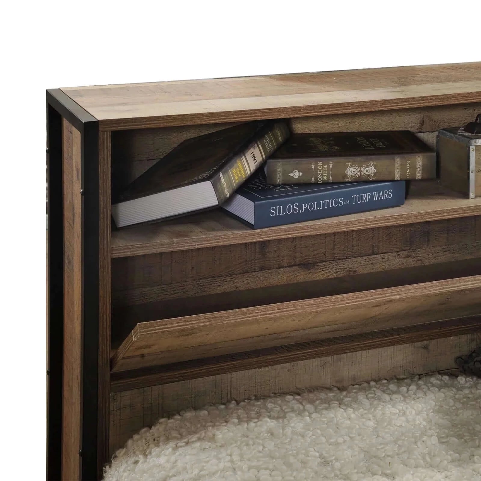 Buy queen size storage bed farme in oak colour with particle board contraction and metal legs - upinteriors-Upinteriors