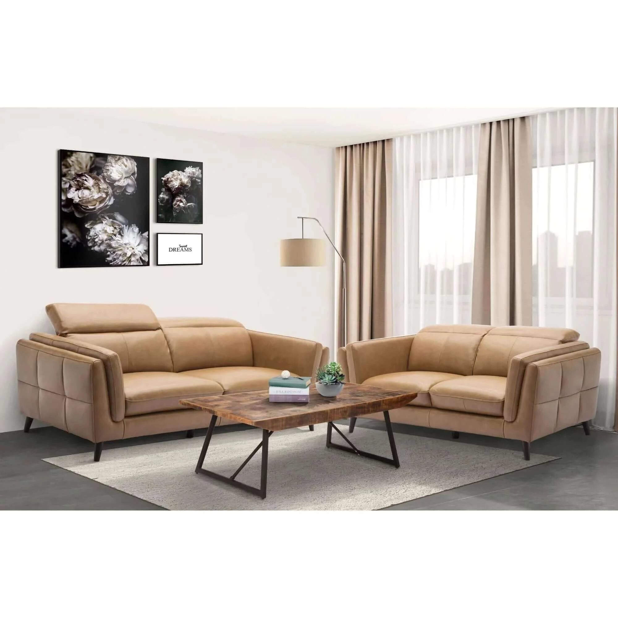 Buy Quince 2 Seater Sofa Genuine Leather Upholstered Coach Lounge-Upinteriors
