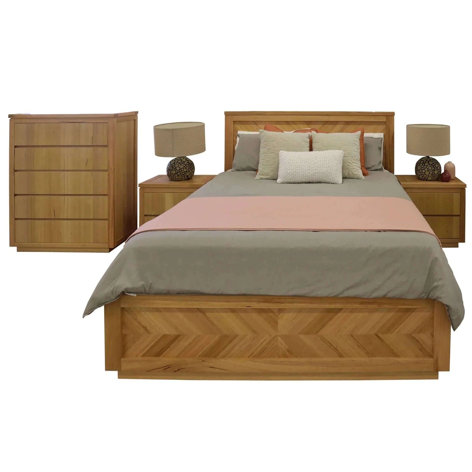 Buy rosemallow 4pc king bed frame bedroom suite timber bedside tallboy package set - upinteriors-Upinteriors