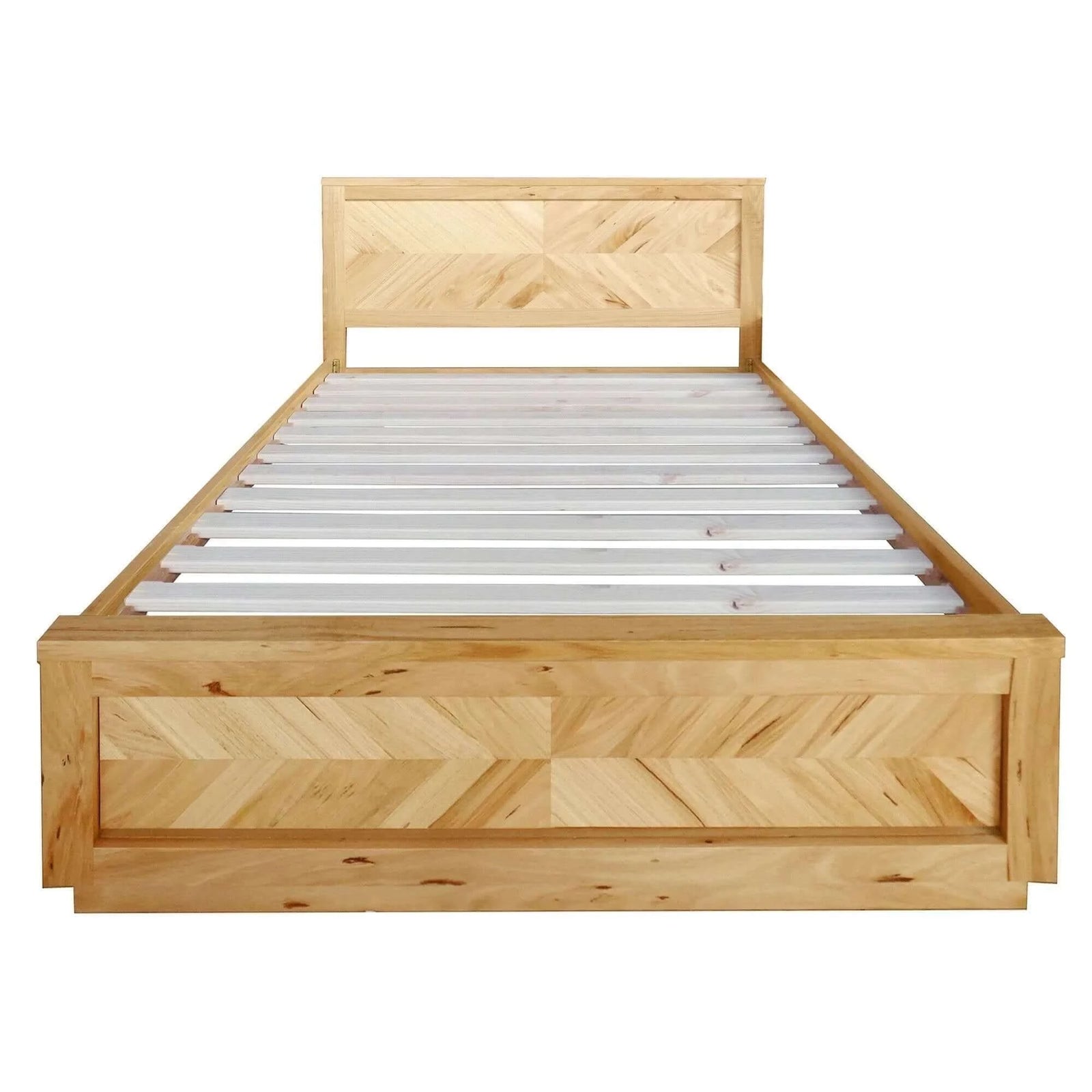 Buy rosemallow queen size bed parquet solid messmate timber wood frame mattress base - upinteriors-Upinteriors