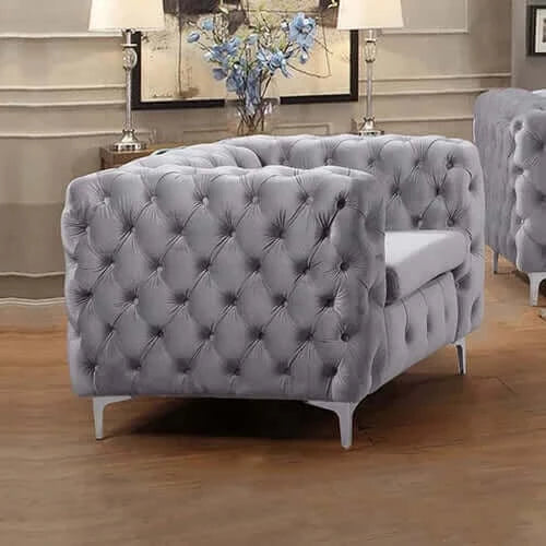 Buy Single Seater Grey Sofa Classic Armchair Button Tufted in Velvet Fabric – Upinteriors-Upinteriors
