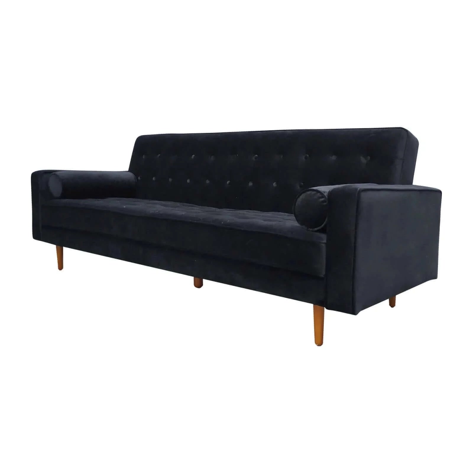Buy sofa bed 3 seater button tufted lounge set for living room couch in velvet black colour - upinteriors-Upinteriors