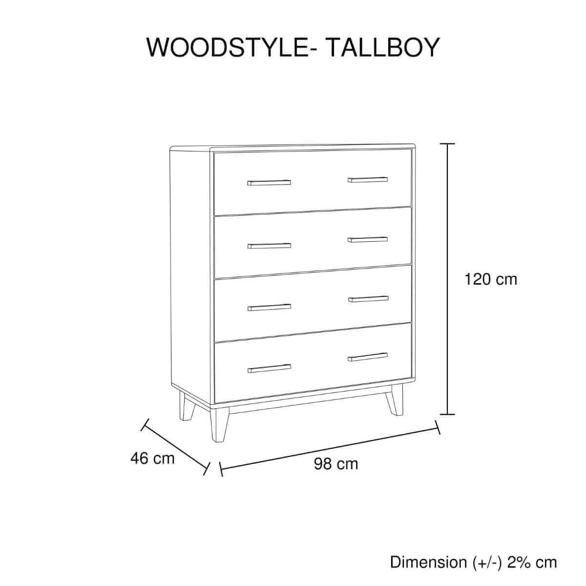 Buy Wooden 4-Drawer Tallboy Light Brown Colour in Australia-Upinteriors