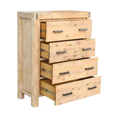 Buy tallboy with 4 storage drawers solid wooden assembled in oak colour - upinteriors-Upinteriors
