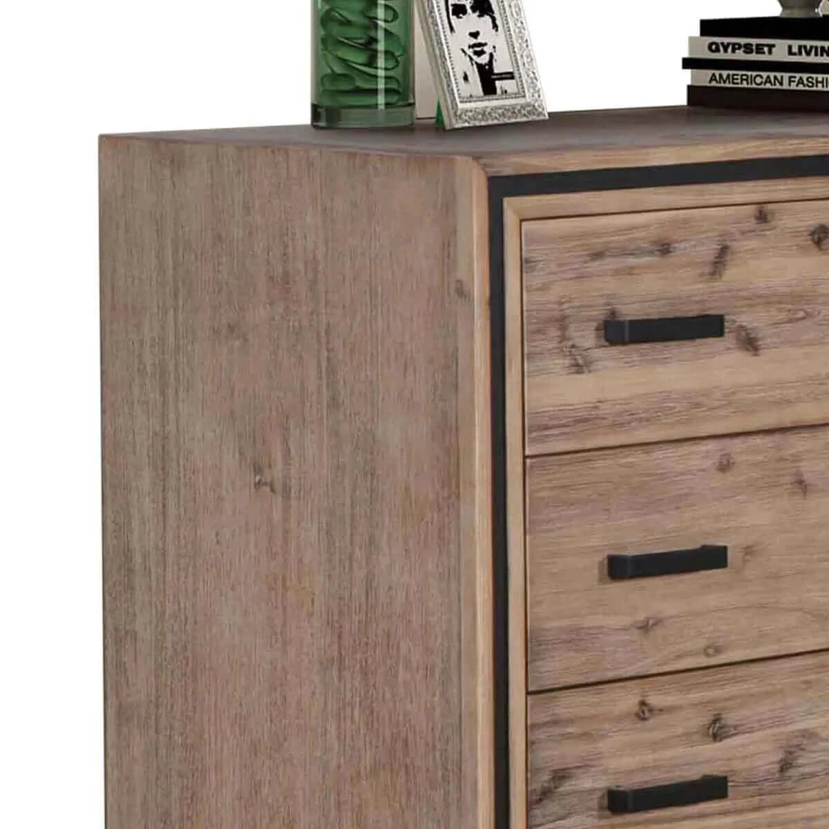Buy tallboy with 5 storage drawers solid acacia wooden frame in silver brush colour - upinteriors-Upinteriors