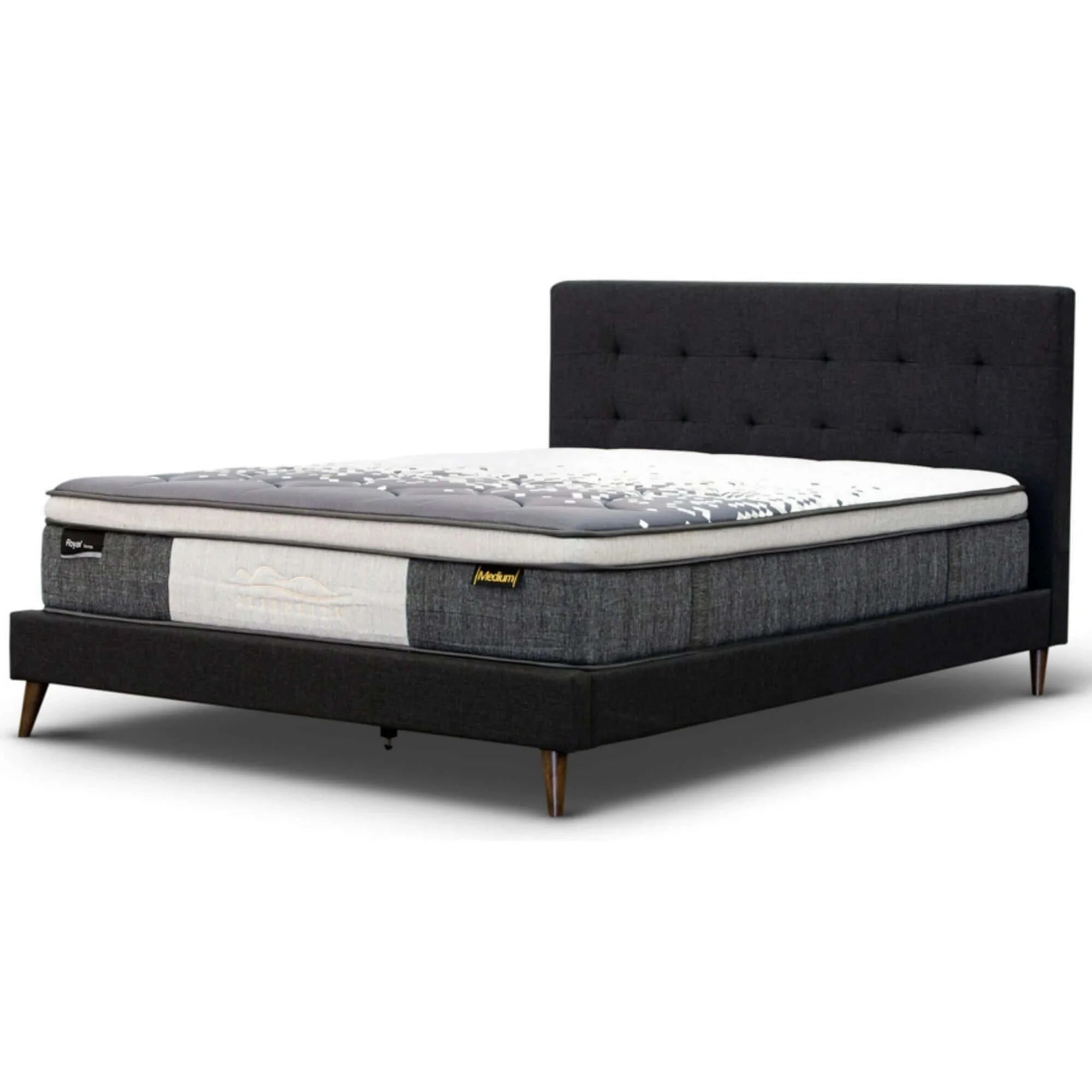Buy volga king single bed platform frame fabric upholstered mattress base - charcoal - upinteriors-Upinteriors