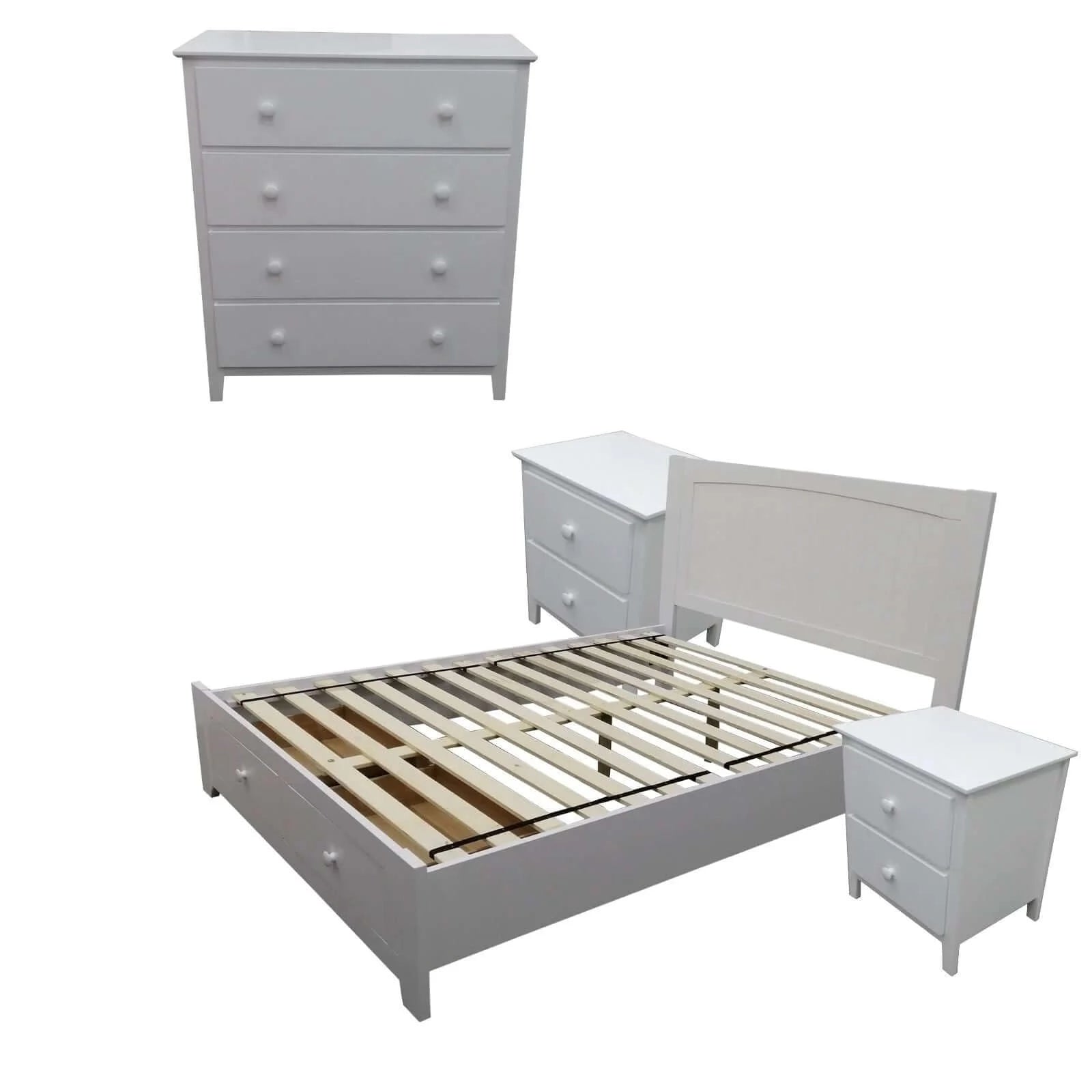 Buy wisteria 4pc double bed suite bedside tallboy bedroom set furniture package -wht - upinteriors-Upinteriors