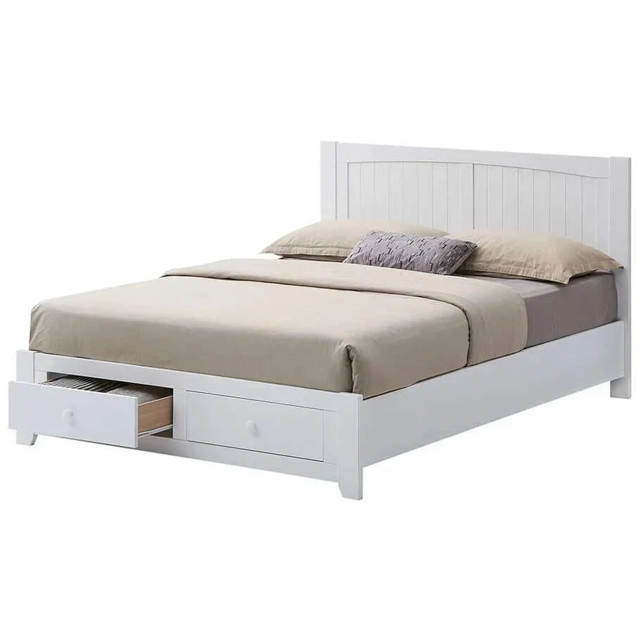 Buy wisteria bed frame queen size mattress base storage drawer timber wood - white - upinteriors-Upinteriors