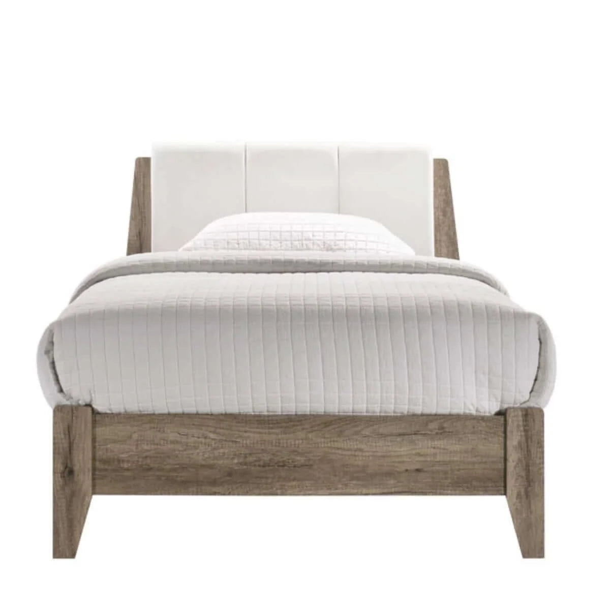 Buy wooden bed frame w leather upholstered bed head queen - upinteriors-Upinteriors
